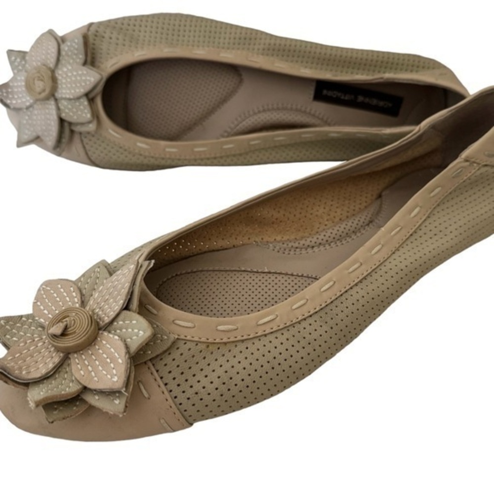Adrienne Vittadini Nude Cream Perforated Leather Floral Appliqué Ballet …